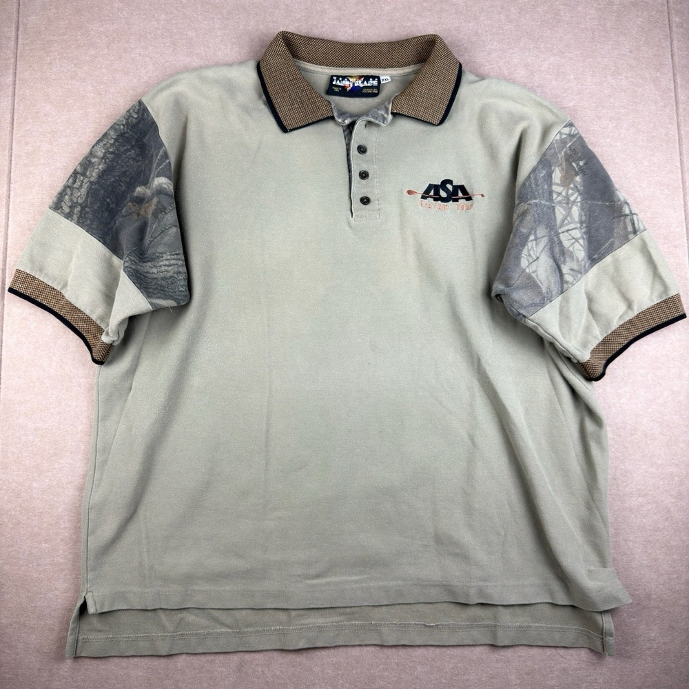 Vintage Wrap It Up Janet Blase Polo Shirt Mens XXL Green Camo ASA Archery USA‎